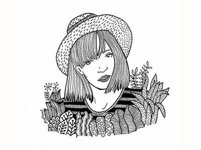 Her flowers girl character handmade illustration plants