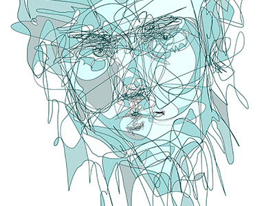 Abstract face abstract chaotic complicated digital eyes face green lineart pink portrait shadow sketch