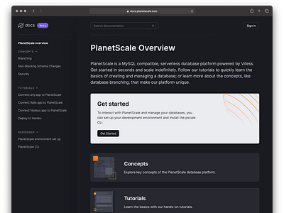 PlanetScale Documentation Overview Screen