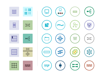 Icon set for network components blade chassis firewall icon l3 network router storage switch virtual machine vlan vxlan