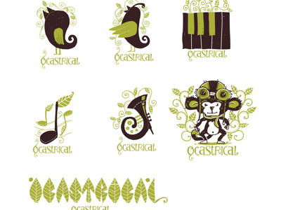 Ocastrical Logo Alt. bird bountylist green illustration logo monkey ocastrical orchestra typography