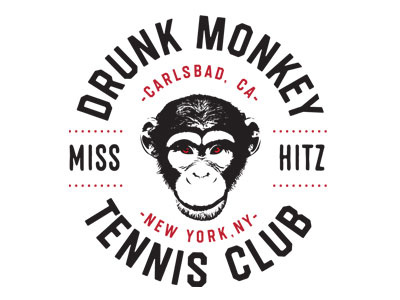 Drunk Monkey design t shirt tennis