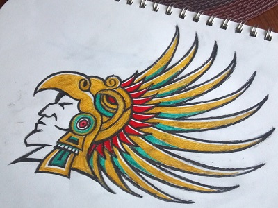 Aztec Sketch aztec gold illustration los angeles native american pen and ink red sketch teal