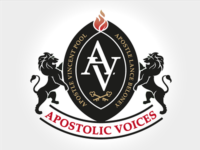 Apostolic Voices TV Broadcast Crest apostle black crest gold lion logo ministry red seal spirit television