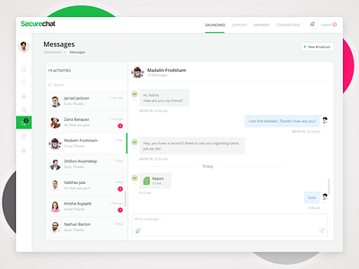 SecureChat Web Message Screen app design chat app clean ui dashboard design dashboard ui desktop application homepage design inbox interface design logo design marketplace app message message app minimalistic product design ui ux user experience visual design web application website