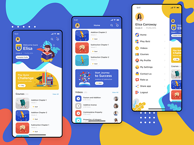 Addition and Subtraction App - Dashboard and Side Menu app design app designer character design clean ui colorful creative dashboad graphic design illustration ios app design math minimalist mobile app modern product design ui user experience design user interface design ux visual design