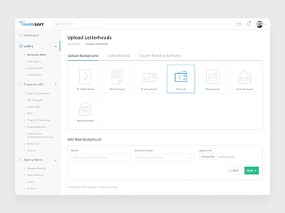 Papersoft - Upload Letterheads Screen clean clean ui creative dashboad dashboard ui design letterhead minimal modern design product design typogaphy ui upload user experience design user interface design ux visual design web application web design white