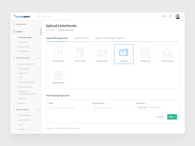 Papersoft - Upload Letterheads Screen clean clean ui creative dashboad dashboard ui design letterhead minimal modern design product design typogaphy ui upload user experience design user interface design ux visual design web application web design white