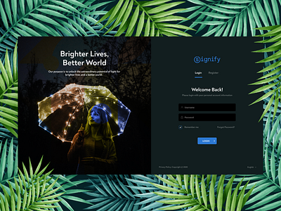 Signify Login Page black theme creative creative design landing page login login form login screen minimal mobile design modern design product design sign in sign up ui user experience design user interface design ux visual design web web design