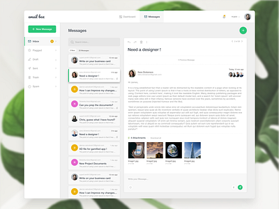 Email Box - Message Interface attachments clean design clean ui creative design email design inbox listings messages minimal minimalism modern design product design send email ui user experience design user interface design ux visual design web design
