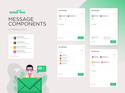 Email Box Message Components clean ui components creative creative design email email design message components minimal minimalism modern design product design responsive design send message ui user experience design user interface design ux visual design webdesign white theme