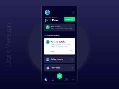 AIYU Dashboard - Dark Version app clean ui dark app dark ui dashboad documents dribble shot elegant fingerprint minimal mobile modern design motion design password manager product design scanner security app ui ux visual design