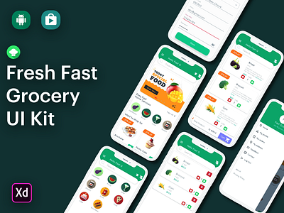 Fresh Fast Grocery Delivery Android & IOS App UI KIT 2020 adobe photoshop adobe xd adobexd app app design application branding design icon illustration logo ui ux vector webdesign