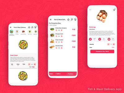 Fish and Meat - Food Delivery Android App UI Kit android app app app design app screen app ui branding cart delivery app design fish and meat food and drink food app food app ui food delivery grocery app grocery online ketan pipaliya logo surat ui