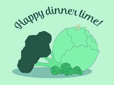 Happy dinner time 2d illustration vegan vegetables