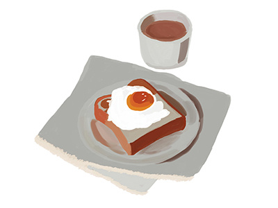 Eggs Benedict with Hot Coco aesthetics art design egg food illustration melmelart painting photoshop toast