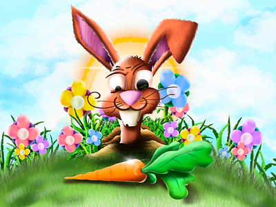 Hungry bunny art bunny carrot design digitalart flowerfield graphicdesign illustration illustrator