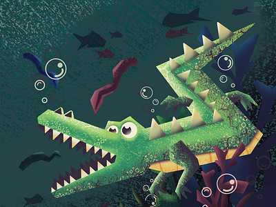 A croc in the waters art crocodile design digitalart graphicdesign illustration illustrator photoshop procreate sealife waters