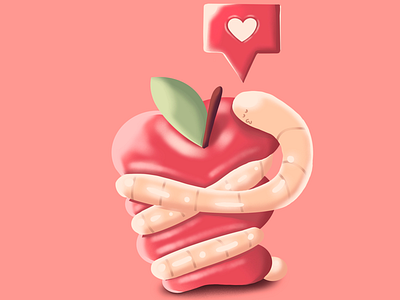 Worm loves Apple apple art design digitalart graphicdesign illustration illustrator love procreate worm