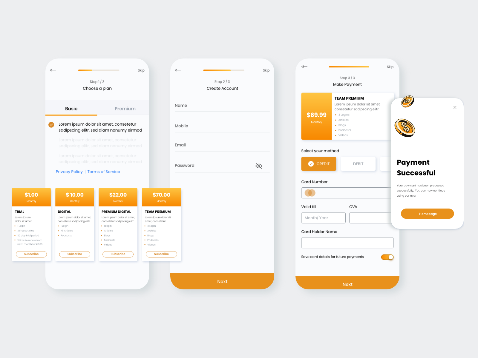 Subscription Flow by Sarika on Dribbble