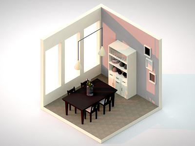 Isometric Dining Room 3d dining furniture home illustration isometric render room