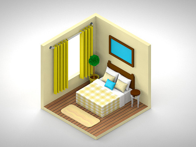 Isometric Bedroom 3d bedroom furniture home illustration isometric render room