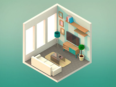 Isometric Living Room 3d furniture home illustration isometric living room render room