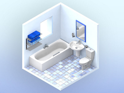 Isometric Bathroom 3d bathroom furniture home illustration isometric living render room