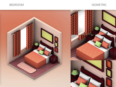 Isometric Bedroom 3d bedroom furniture home illustration isometric render room