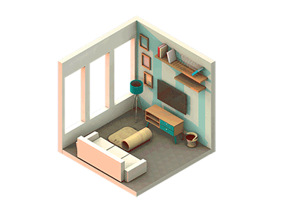 Animated Isometric Living Room 3d animatedgif furniture home illustration isometric living motion render room