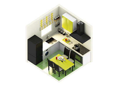 Isometric Kitchen 3d dining furniture home illustration isometric kitchen render room