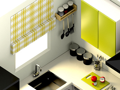 Isometric Kitchen Closeup 3d dining furniture home illustration isometric kitchen render room