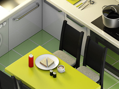 Isometric Kitchen Closeup 3d dining furniture home illustration isometric kitchen render room