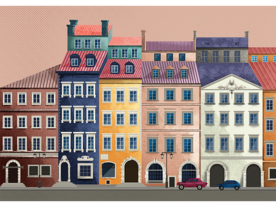 Old Town architecture buildings illustration