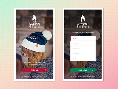 Daily UI #1 - Sign up page for Warm Penguins