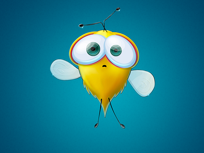 Cute Fly big eyes blue confused cute design illustration small wings yellow