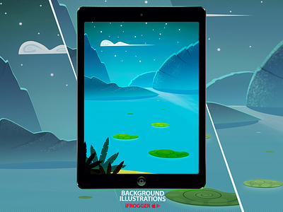 Backgroud Illustration Series v4 android blue cute design game green illustration ios mobile mountains sea shore sky tablet water