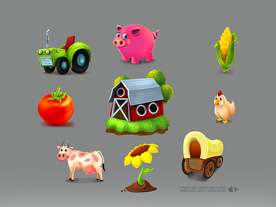 Slots Payout - Farm Collection android barn blue cart corn cow cute design game green hen illustration ios mobile pig red sunflower tomato tractor yellow