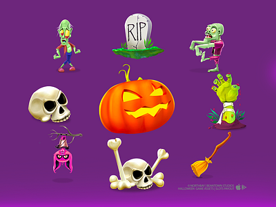Slots Payout - Halloween Collection android bat blue broom cute dead design game green halloween illustration ios mobile orange pumpkin purple rip skull yellow zombie