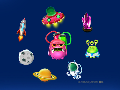 Slots Payout - Space Collection alien android astronaut blue cute design game gem green illustration ios mars mobile monster orange purple red rocket space ufo