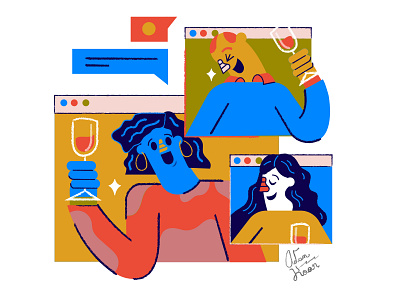 #4 ISOLATION TO-DO's chat facetime friends illustration internet wine zoom