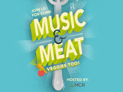 Music and Meat illustration invitation meat music party type