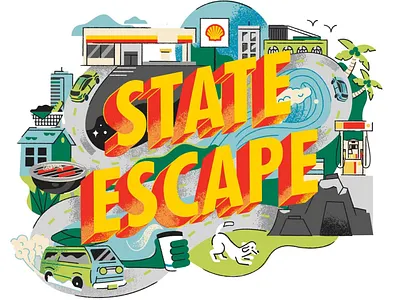 StateEscape character dog graphicdesign illustration road trip shell typogaphy