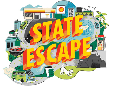 StateEscape character dog graphicdesign illustration road trip shell typogaphy