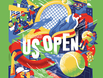 US Open Pitch ball characters illustration nyc people sports tennis