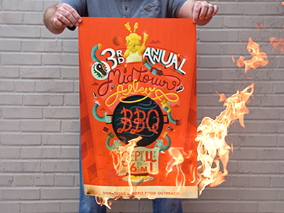 Midtown alley BBQ poster atomicdust bbq cook out fire midtown pig roast stl