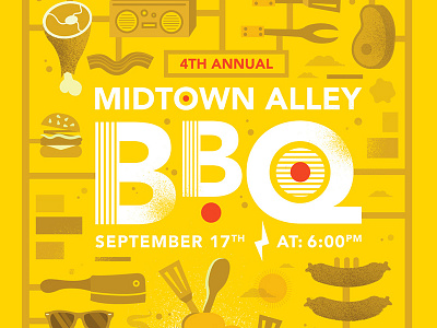 4TH Annual Mid Town Alley BBQ alley bbq food grill illustration music pig pork summer sun