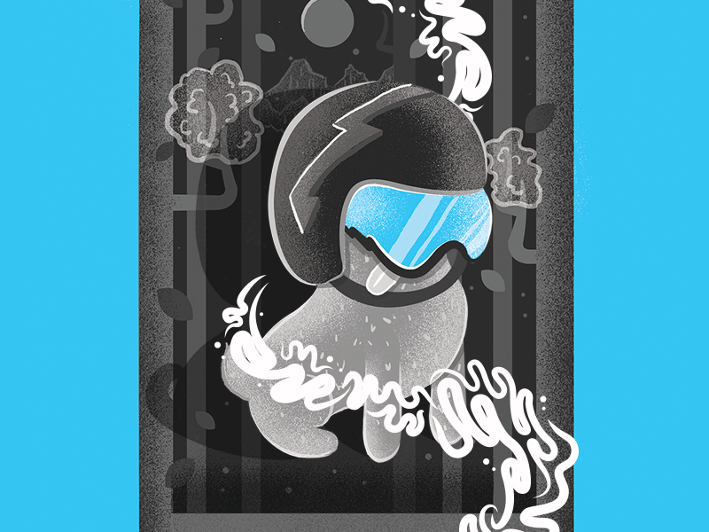 Pug black and white blue comic dog forest helmet illustration pug smoke