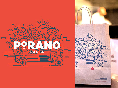 Porano bag food branding explosion illustration logo pasta restraint truck