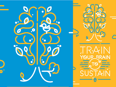 Train Your Brain To Sustain! art bird brain college doodle icon illustration line nature tree type
